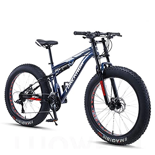 Mountain Bike : DANYCU 26 Pollici Mountain Bike per Uomo, Bici con Pneumatici Grassi, Bicicletta a velocità variabile Fuoristrada, Telaio a Coda Morbida in Acciaio al Carbonio, Freno a Doppio Disco, Blu, 21 Speed