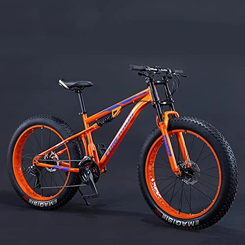 Mountain Bike : DANYCU Bici con Pneumatici Grassi Mountain Bike da Uomo 26 Pollici Mountain Bike a Doppia Sospensione a 21 / 27 velocità Sabbia Neve Bicicletta per pendolarismo Viaggi Esercizio Fisico, Arancia, 21 Speed