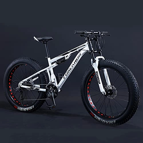 Mountain Bike : DANYCU Bici con Pneumatici Grassi Mountain Bike da Uomo 26 Pollici Mountain Bike a Doppia Sospensione a 21 / 27 velocità Sabbia Neve Bicicletta per pendolarismo Viaggi Esercizio Fisico, Bianca, 21 Speed