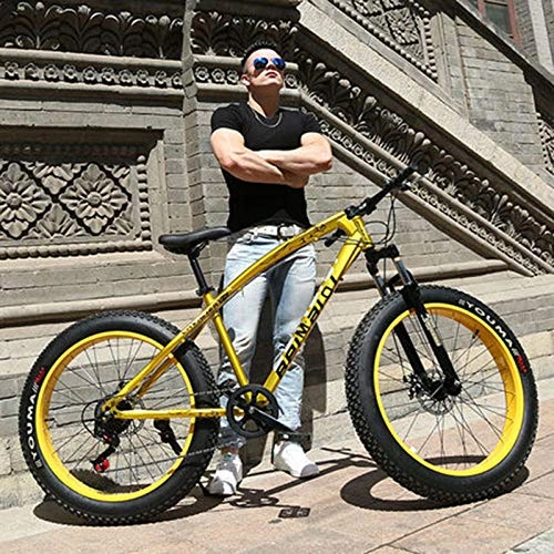 Mountain Bike : Domrx Mountain Bike Beach Bike 4.0 Pneumatici Super Larghi 20 / 24 / 26 Pollici Biciclette Fuoristrada Studenti Maschi e Femmine Adult-Gold_24 Pollici 24 velocità