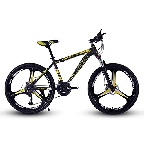 Mountain Bike : Dsrgwe Mountain Bike, 26inch Mountain Bike, Biciclette in Acciaio Hardtail Montagna, Doppio Freno a Disco e Sospensione Anteriore, Rotella di Magnetico (Color : Black+Yellow, Size : 21 Speed)
