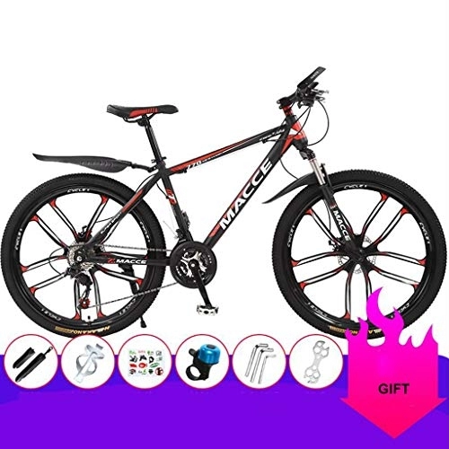 Mountain Bike : Dsrgwe Mountain Bike, 26inch Mountain Bike, Biciclette Telaio Acciaio al Carbonio, Doppio Freno a Disco e Sospensione Anteriore, Telaio 17inch (Color : Black+Red, Size : 24 Speed)