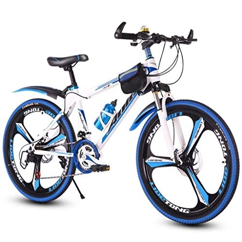 Mountain Bike : Dsrgwe Mountain Bike, Mountain Bike, 26inch a rotelle, in Acciaio Biciclette Telaio, Doppio Freno a Disco e Sospensione Anteriore (Color : White+Blue, Size : 21 Speed)