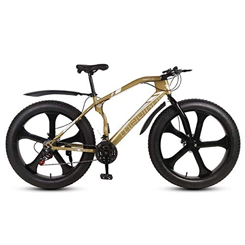 Mountain Bike : DULPLAY Telaio Doppia Sospensione E Forcella Di Sospensione Tutti I Terreni Bici Da Neve, 26 Pollici Fat Tire Hardtail Bicicletta Da Montagna, Uomini Bicicletta MTB Gold 5 Spoke 26" 21-Velocità