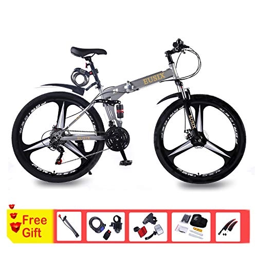 Mountain Bike : EUSIX X9 Uomo Mountain Bike Donna Bicicletta 24 Velocit 27, 5 pollici Telaio in acciaio ad alto tenore di carbonio MTB 27, 5 pollici Ruote con sospensione e Freno a Disco Bicicletta pieghevole (grigio)