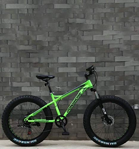 Mountain Bike : Fat Tire Adulti Mountain Bike, Doppio Freno a Disco in Acciaio / -Alto tenore di Carbonio Telaio Cruiser Bikes, Spiaggia motoslitta Bicicletta, 26 Pollici Ruote (Color : Green, Size : 21 Speed)