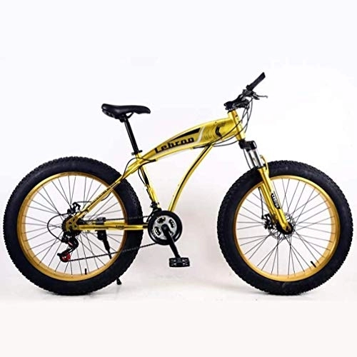 Mountain Bike : Fat Tire - Mountain bike per adulti, leggera, telaio in acciaio al carbonio ad alto tenore di carbonio, bicicletta da uomo, con doppio freno a disco da 26", colore oro, 21 velocità