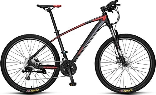 Mountain Bike : Forever Adult MTB Mountain Bike Hardtail Bicicletta con sedile regolabile, YE880, 27, 8 cm, 33 velocità, telaio in lega di alluminio, nero-rosso, freno idraulico a disco