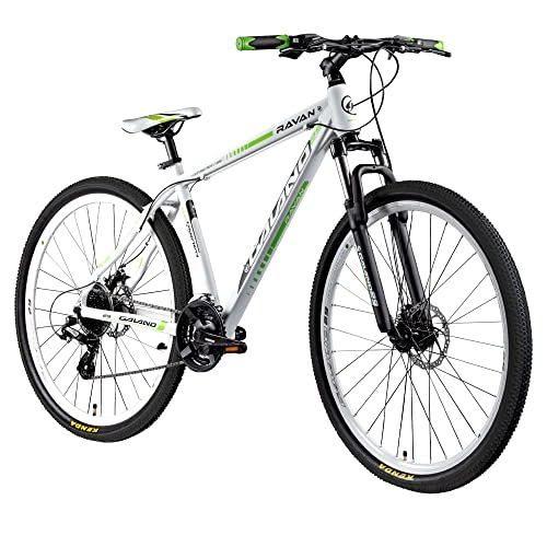 Mountain Bike : Galano Mountainbike 29 pollici Hardtail MTB Bicicletta Ravan 24 marce Bike 3 colori (bianco / verde, 48 cm)