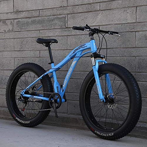 Mountain Bike : GQQ Bicicletta a Velocit Variabile, 24 Pollici Mountain Bike Fat Tire Adulti, Beach Snowbike, Doppi Freni a Disco Biciclette, Mountain Men, Nero, 24 Velocit, Blu