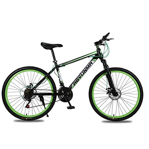 Mountain Bike : GXQZCL-1 Bicicletta Mountainbike, 26" Mountain Bike, Mountain Biciclette con Doppio Freno a Disco Anteriore e sospensioni, 21 velocit, Acciaio al Carbonio Telaio MTB Bike (Color : Green)