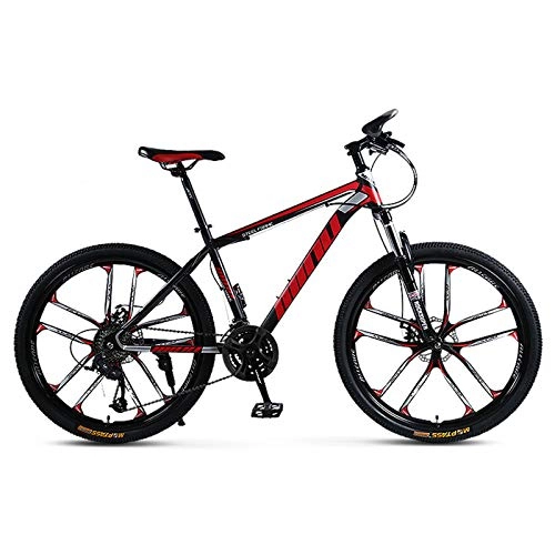 Mountain Bike : GZMUK 26 Pollici Mountain Bike Offroad Bici, 21 velocità (24 velocità, 27 velocità, 30 velocità) Forcella Anteriore Ammortizzante Bloccabile, Doppio Freno A Disco, Rosso, 21 Speed