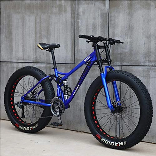 Mountain Bike : Hadishi Mountain Bike, Pneumatici Larghi 4.0 Super Larghi Biciclette Acciaio Ad Alto Tenore di Carbonio-Telaio A Doppia Sospensione E Forcella Ammortizzata per Mountain Bike, Blu, 26inch 7speed