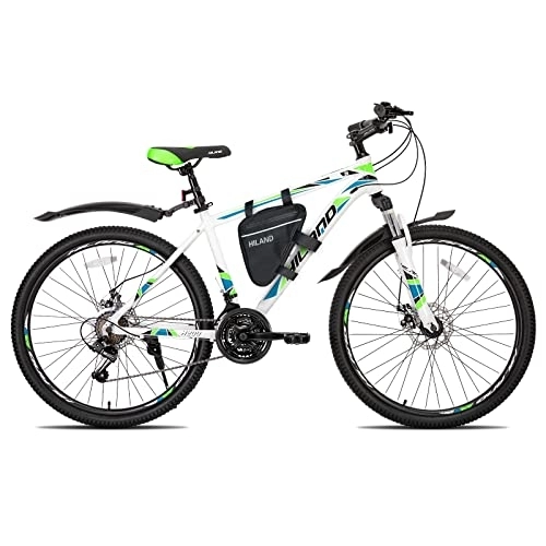 Mountain Bike : Hiland 27, 5 Pulgadas Bicicletas de Montaña Rígidas Con Bolsa de Sillín para Hombre y Mujer, Bicicletas Con Freno de Disco Mecánico, Blanco