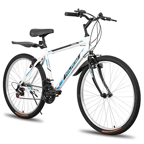 Mountain Bike : HILAND Mountain Bike Hardtail MTB Bike Bike Bicicletta Freno a V 18 marce per uomo donna ragazzo e ragazza bianco 457 mm telaio in acciaio