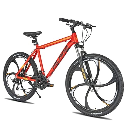 Mountain Bike : HILAND MTB Mountain Bike Hardtail 26 Pollici 21 Velocità 6 Ruote a Raggi con Telaio in Alluminio da 482mm Freno a Disco e Forcella Ammortizzata, Rosso