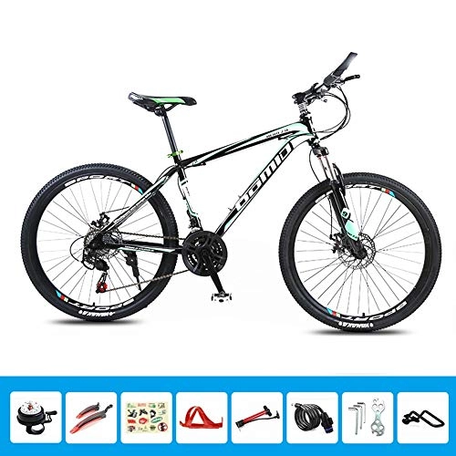 Mountain Bike : HLMIN 26 '' Mountain Bike 21 24 27 30 velocit, Assorbimento degli Urti A velocit Variabile Bicicletta A Doppio Disco (Color : Green, Size : 21speed)