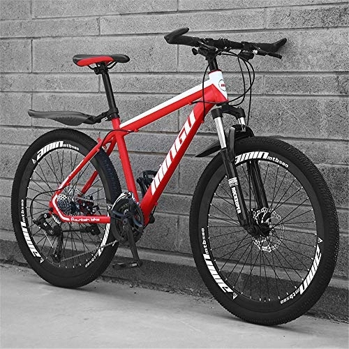Mountain Bike : JHKGY 27 velocità Mountain Bike, Ruote Bici A Doppia Sospensione, Lega di Alluminio E Acciaio Ad Alto Tenore di Carbonio, Biciclette da Esterno con Freno A Disco A Sospensione Completa, Red a, 24 inch