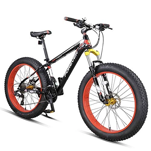 Mountain Bike : JINHH 27-Gang Fat Tire Mountainbikes, 26-Zoll-all-Terrain-Mountainbike für Erwachsene, Hardtail-Mountainbike mit Aluminiumrahmen und Doppelscheibenbremse, Rot