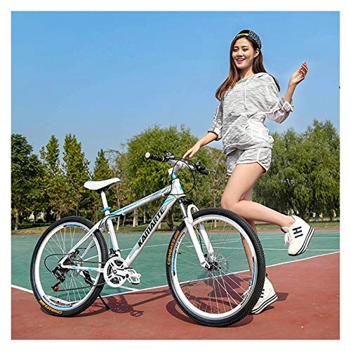 Mountain Bike : Jinsuo, mountain bike in lega di alluminio, 24 pollici, 21 / 24 / 27 / 30 velocità, freno a doppio disco con bicicletta ammortizzatore (colore : FT bianco e blu, dimensioni: 30 velocità)