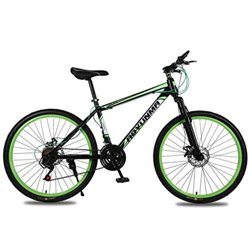 Mountain Bike : JLZXC Mountain Bike Bicycle Bicicletta Bici 26 '' Sospensione Leggera Lega di Alluminio Telaio 21 / 24 / 27 velocità Disco Freno Anteriore (Color : Green, Size : 24speed)