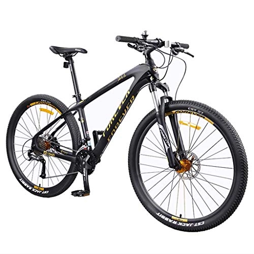 Mountain Bike : JLZXC Mountain Bike Bicycle Bicicletta Bici 27.5" 27 Costi delle Donne / Uomini MTB Bike Leggero in Fibra di Carbonio Telaio Freno a Disco Anteriore Sospensione (Color : Yellow)