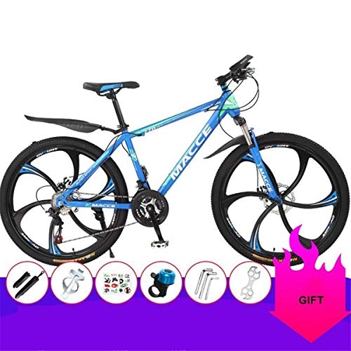 Mountain Bike : JLZXC Mountain Bike Mountain Bike, 26 Pollici Ruote, Acciaio al Carbonio Telaio Hardtail, Sospensioni A Doppio Freno A Disco Anteriore E, Unisex (Color : Blue, Size : 21 Speed)