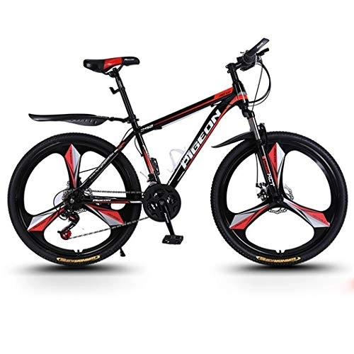 Mountain Bike : JLZXC Mountain Bike Mountain Bike, 26inch Biciclette Ruote in Acciaio al Carbonio Telaio, 27 velocità, Doppio Freno A Disco Anteriore Sospensione (Color : Red)