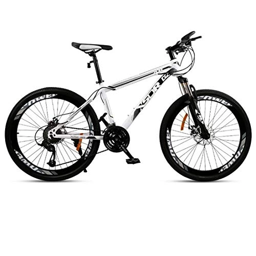 Mountain Bike : JLZXC Mountain Bike Mountain Bike, Acciaio al Carbonio Telaio 26” Mountain Biciclette, Doppio Freno A Disco E Forcella Anteriore, Il 21 / 24 / 27 Speed (Color : Black, Size : 27-Speed)