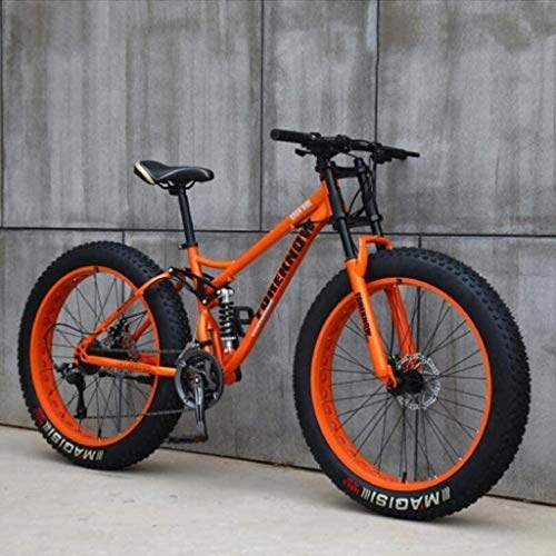 Mountain Bike : L&WB Mountain Bike da 26 pollici, per adulti Fat Tire Mountain Trail Bike, Telaio in acciaio al carbonio, doppia sospensione completa, doppio freno a disco, arancione, 27 velocità
