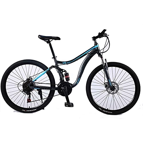 Mountain Bike : Lazzzgua 26 inch Road Bike Bicycles, 21-Speed Mechanical Disc Brake, Full Suspension Lightweight High Carbon Steel Frame with Dual Disc Brake Racing Cycle for Teens Adults