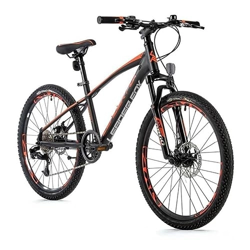 Mountain Bike : Leader Fox Capitan - Mountain bike in alluminio da 24 pollici, 8 marce, freni a disco, colore: nero / arancione