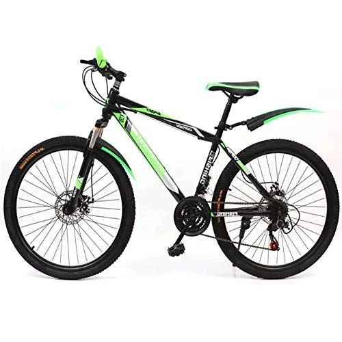 Mountain Bike : Leader Mountain Bike, Alta-Acciaio al Carbonio, 21 Double Disc velocità Freni della Bicicletta, Anteriore + Parafango Posteriore, 22Inch Disponibile in 3 Colori, Black Green