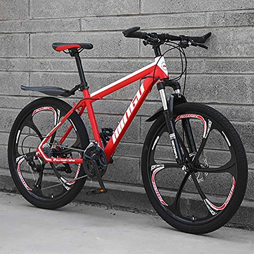 Mountain Bike : LINGYUN Mountain Bike a velocit variabile da 26 Pollici, MTB a 6 Razze Hardtail con Sospensione a Forcella, Mountain Bike a Sospensione Completa con parafanghi gratuiti per Uomo / Donna, Rosso, 30