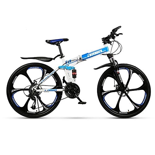 Mountain Bike : Link Co Pieghevole Mountain Bike Bicicletta 26 Pollici a 27 velocità con Doppio Assorbimento degli Urti a Una Ruota, Blue