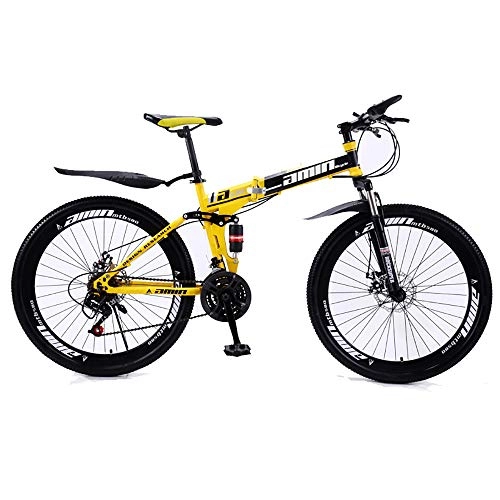 Mountain Bike : Link Co Pieghevole Mountain Bike Bicicletta 26 Pollici a 27 velocità con Doppio Assorbimento degli Urti a Una Ruota, Yellow