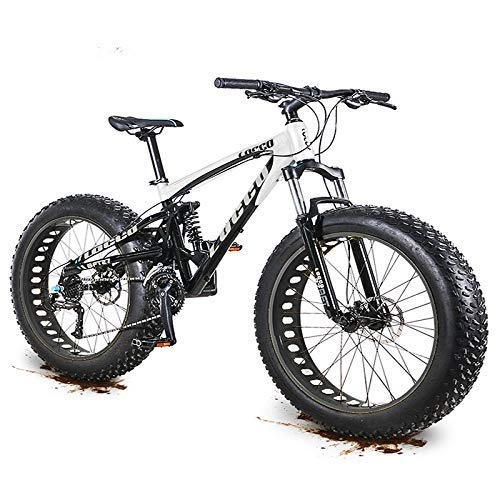 Mountain Bike : MJY Mountain bike per adulti a 27 velocità, mountain bike a doppia sospensione da 26 pollici, bici antiscivolo con freno a disco dell'olio, bicicletta con pneumatico grasso overdrive da donna, bianca