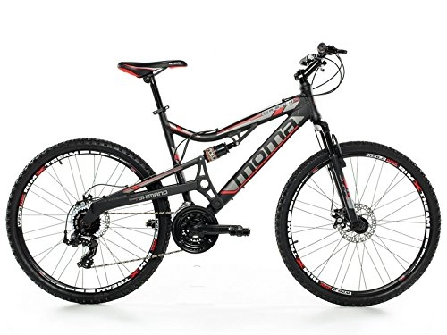 Mountain Bike : Moma bikes, Bicicletta Mountainbike 26" BTT SHIMANO, alluminio, doppio disco e doppia sospensione
