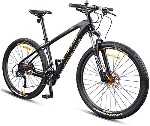 Mountain Bike : MOSHANG Coda Dura Mountain Bike, 27, 5 Pollici Montagna Ruota Veicoli Fuoristrada, Telaio in Fibra di Carbonio 30-velocità Uomini Signora Fuoristrada Mountain Bike (Color : Gold, Size : 30 Speed)