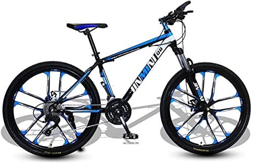 Mountain Bike : Mountain bike, 26 pollici mountain bike per adulti uomini e donne bicicletta da trasporto a velocità variabile dieci ruote Telaio in lega con freni a disco (colore: nero blu, dimensioni: 21 velocità)