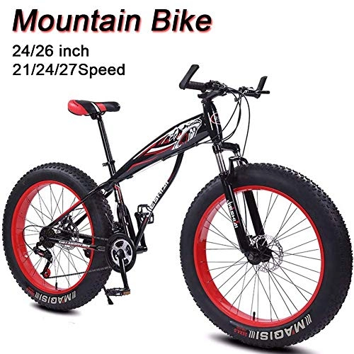 Mountain Bike : Mountain bike, bici pieghevole Unisex 24 / 26 pollici 21 / 24 / 27 Velocità Mountain Trail Bike acciaio al carbonio Telaio MTB con 4, 0 pollice di spessore neve Pneumatici Bold Ammortizzatore Pedali Forcella
