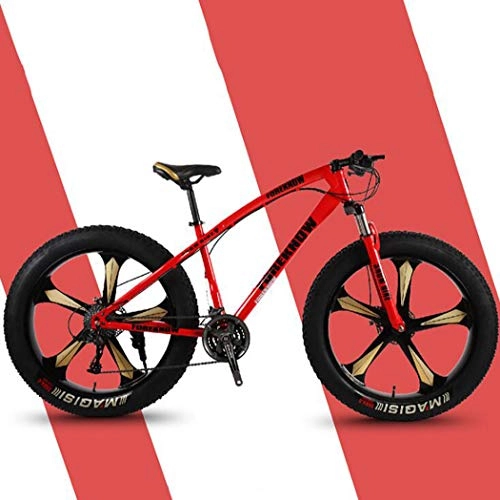 Mountain Bike : Mountain bike da 26 "per pneumatici grassi a 24 velocità Mountain bike per tutti i terreni Bicicletta con doppio freno a disco Bicicletta in acciaio ad alto tenore di carbonio, Rosso, 26" 21 speed
