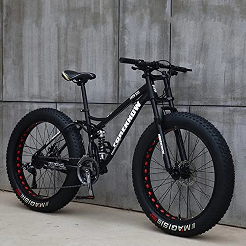 Mountain Bike : Mountain Bike da 26 pollici, MJH-01 per adulti Fat Tire Mountain Trail Bike, bicicletta a 24 velocità, telaio in acciaio ad alto tenore di carbonio doppia sospensione freno a disco - nero / ciano