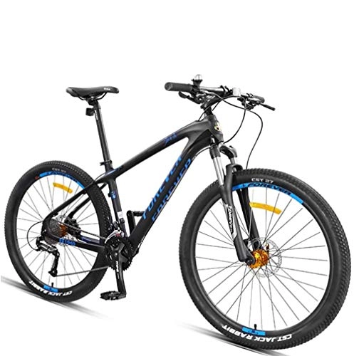 Mountain Bike : Mountain bike da 27, 5", da uomo, Hardtail Trail Bike All Terrain, con sospensione antiscivolo e freno a disco idraulico, in fibra di carbonio, 27 velocità, colore nero e blu