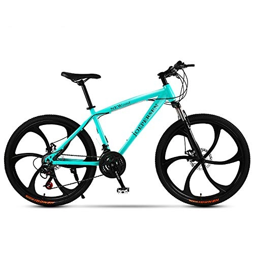 Mountain Bike : Mountain bike da esterno Sistema di cambio 27 della bicicletta da fondo unisex Sospensione ruota da 24 -26 pollici forcella anteriore e freno a disco posteriori@[Ruota a 6 coltelli] azzurro_27 velocit