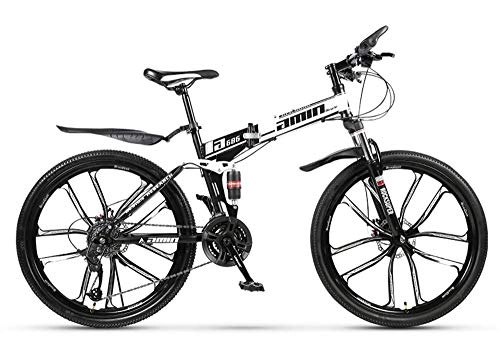 Mountain Bike : Mountain bike per adulti, bici da montagna pieghevoli Biciclette da fuoristrada in acciaio ad alto tenore di carbonio, 26 '' 21 / 24 / 27 / 30Speed ​​Bicicletta a sospensione completa MTB Ingranaggi Doppi