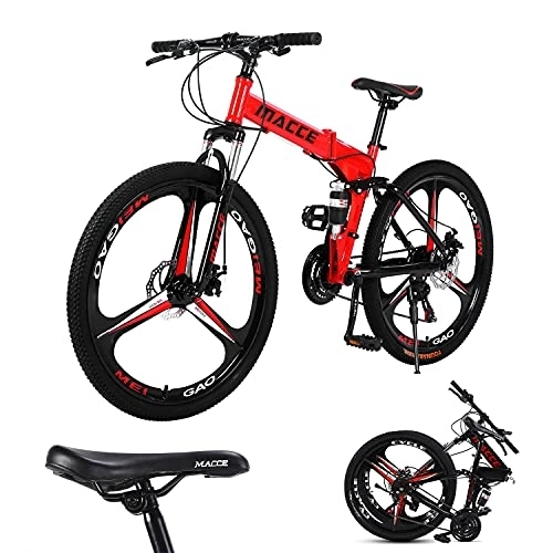 Mountain Bike : Mountain bike per adulti con ruote da 26 pollici a 3 razze pieghevoli, mountain bike da uomo e donna, 27 velocità con doppio freno a disco, telaio in acciaio leggero e resistente, diversi colori (rosso)