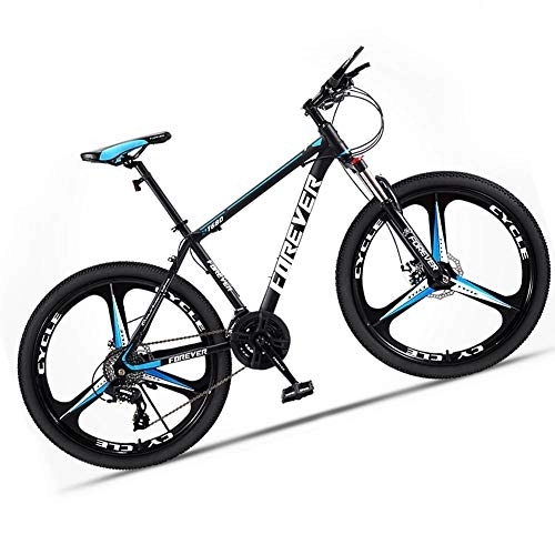 Mountain Bike : Mountain bike per adulti, in acciaio ad alto carbonio, velocità di discesa, MTB con sospensione anteriore e freno a disco meccanico, blu, 21 velocità, 24 pollici