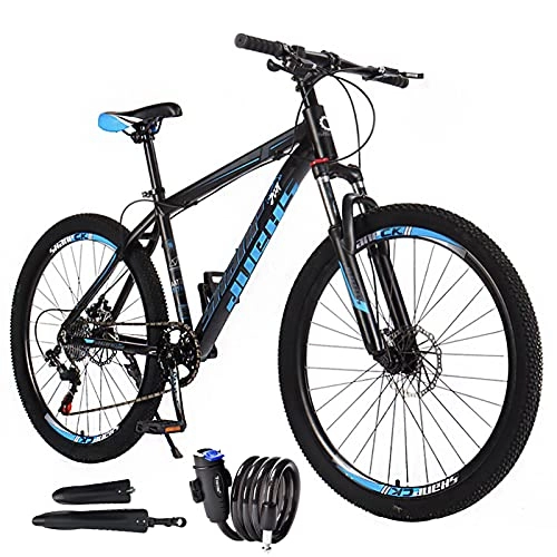 Mountain Bike : Mountain Bike Per Adulti, Ruote Da 26 Pollici, 7speed Cross-country Mountain Bike, Freni A Doppio Disco Assorbimento Degli Urti (con Parafango, Blocco Auto).-Blue