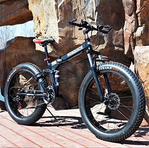 Mountain Bike : Mountain Bike, Pieghevole 20" / 26" Bicicletta Ad Alta Efficienza Ammortizzante Anteriore velocità 4.0 Spesso Oversize Pneumatici Forcella 7 (Color : Black, Size : 20 Inches)